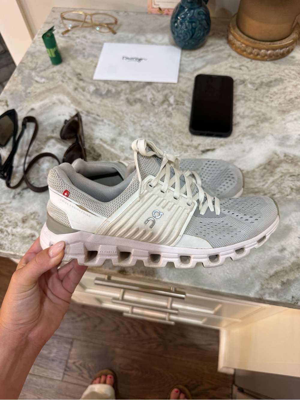 On Running Cloud Women's Sneakers in Light Gray and Cream